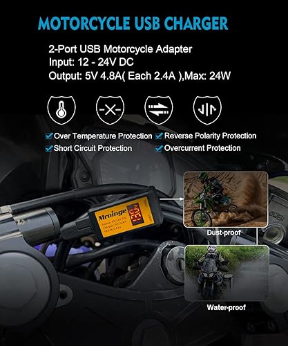 Miniatura 2 de Cargador USB para motocicleta, adaptador Mroinge 4.8A SAE a USB con voltímetro y amperímetro, enchufe de desconexión rápida con cargador USB doble