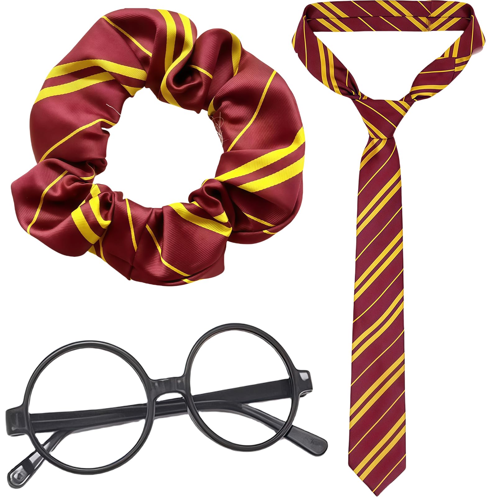 AYNKH Magical Costume Accessories for Kids and Adults, Wizard Cosplay Red and Yellow Striped Headband, Tie and Round Glasses for Carnival Parties and Cosplay Events, Halloween, and Christmas