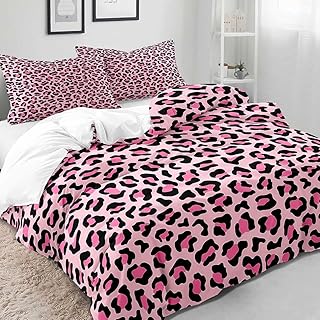 LUVIVIHOME 3PCS Pink Leopard Duvet Cover Queen, Teen Girls Bedding, Cheetah Print Bedding, Africa Safari Animal Pink Comforter Bedspread Quilt Cover, Girly Cute Bedroom Decor for Women, 2 Pillow Shams