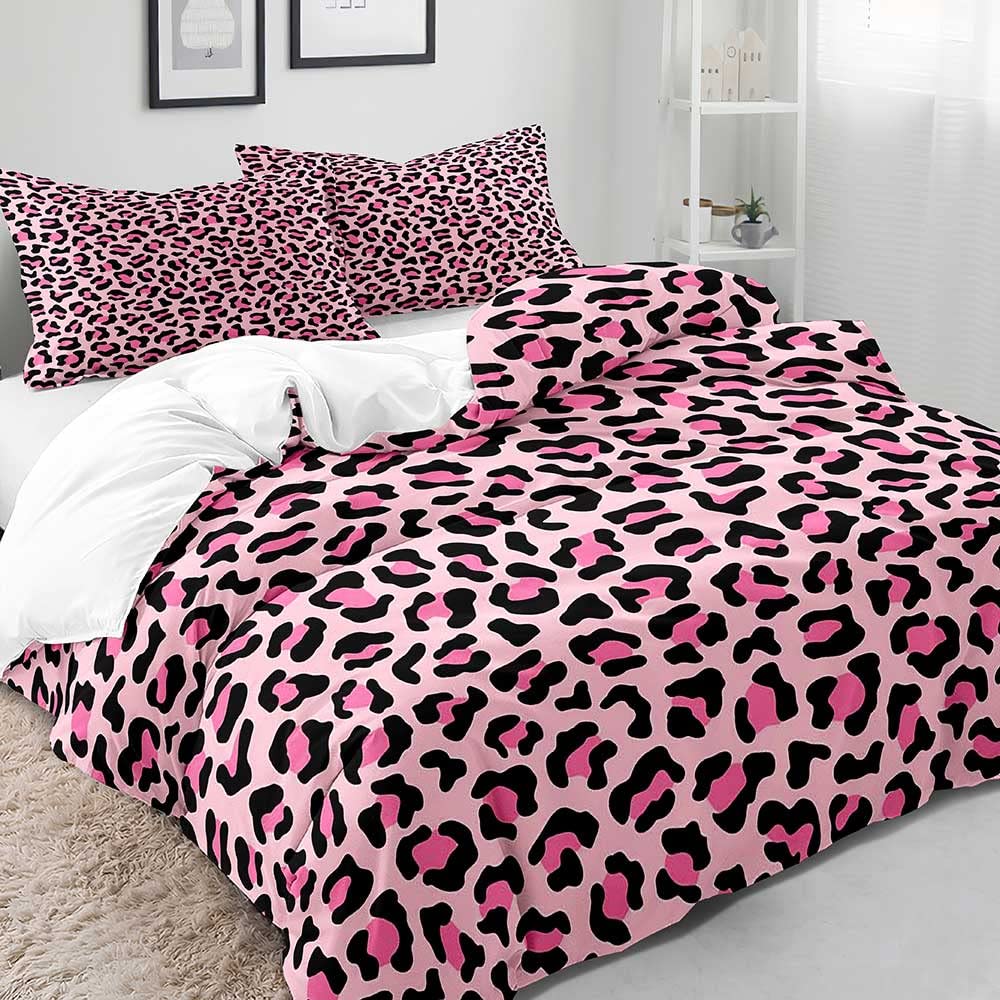 LUVIVIHOME 3PCS Pink Leopard Duvet Cover Full, Teen Girls Bedding, Cheetah Print Bedding, Africa Safari Animal Pink Comforter Bedspread Quilt Cover, Girly Cute Bedroom Decor for Women, 2 Pillow Shams