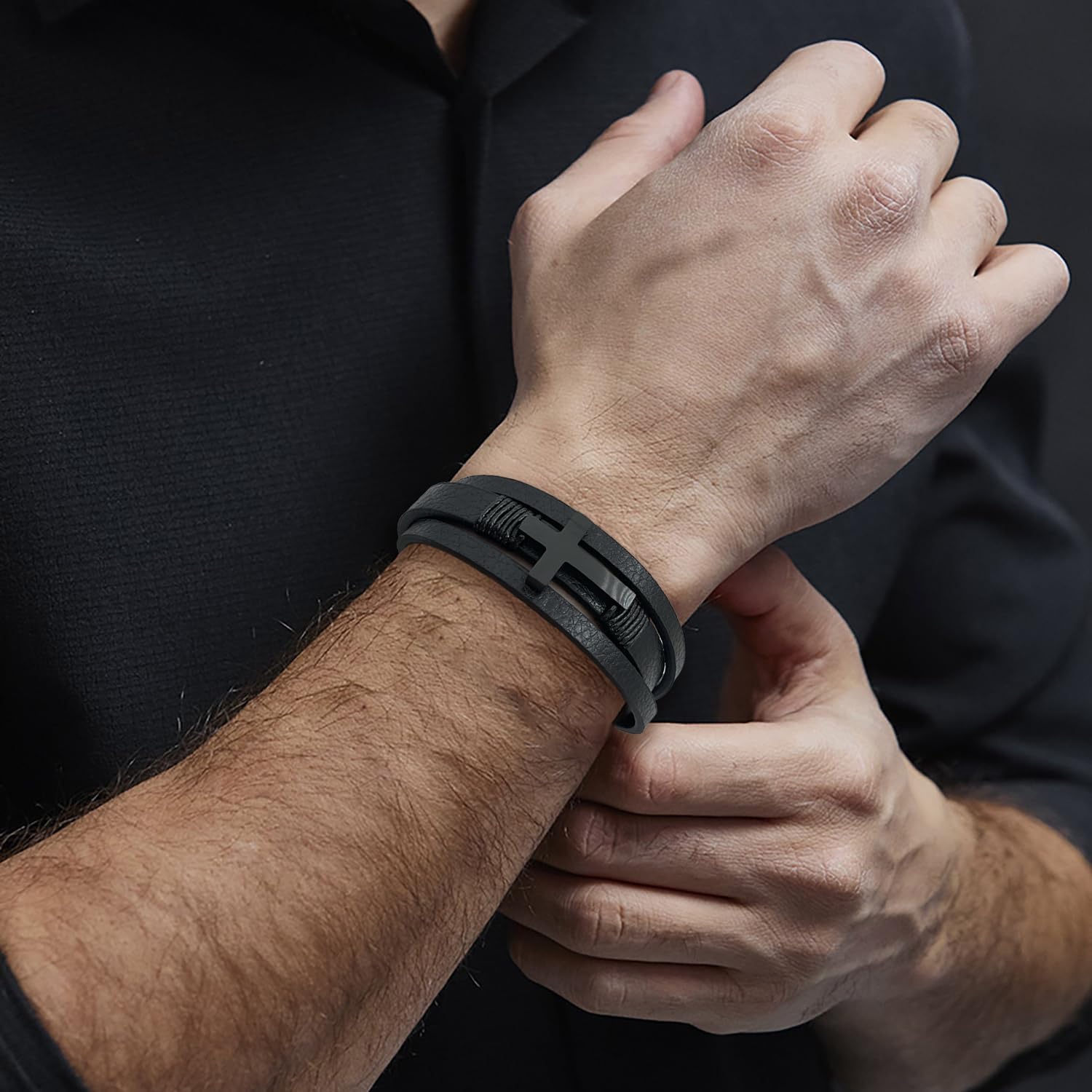 Mens Leather Cross Bracelet Multi-Layer Braided Faith Cross Bracelet for Religious Bangle Wristband Jewelry for Men Women - Image 5