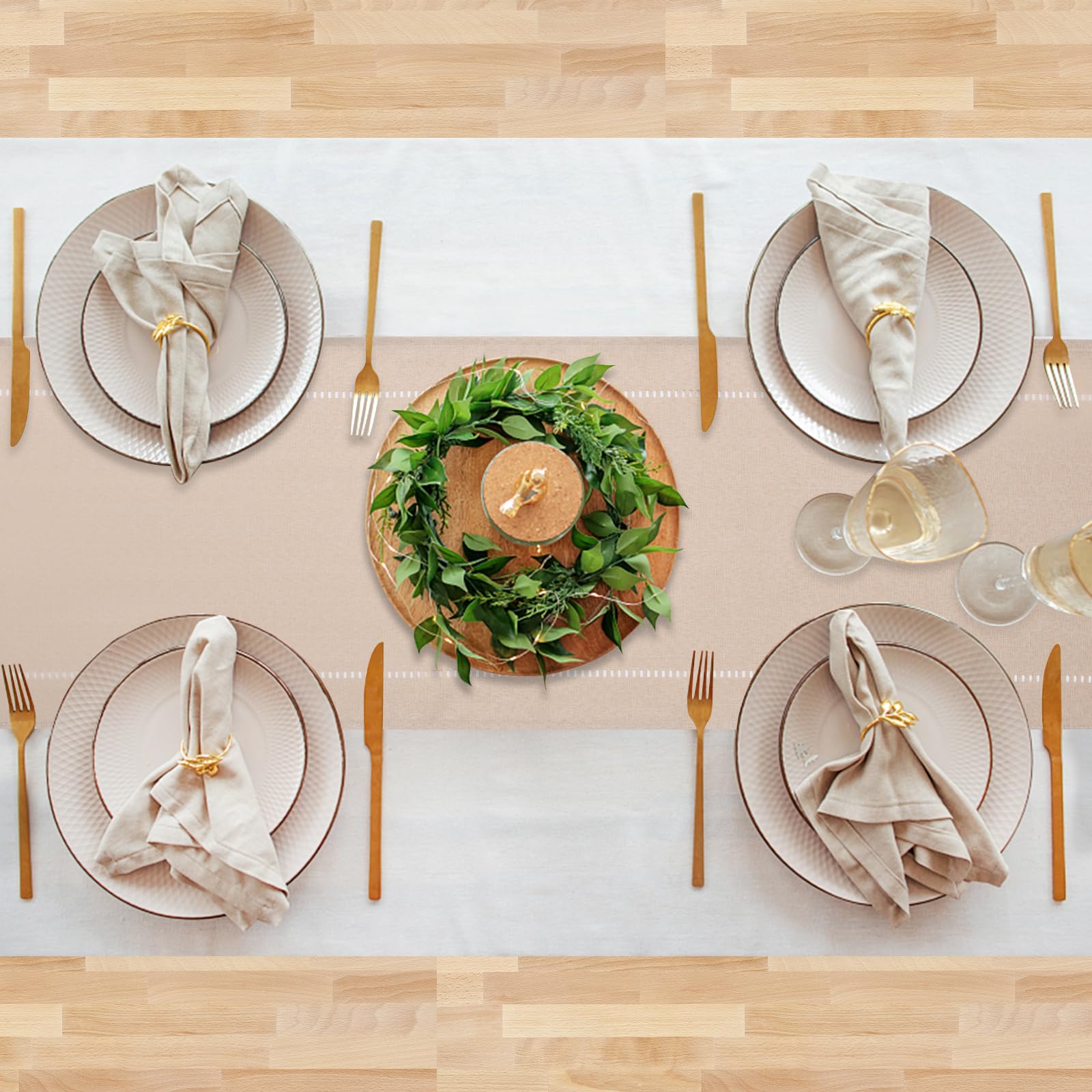 Runner Da Tavola In Lino 32x180 Cm - Bianco Crema, Design Moderno, Facile Da Lavare