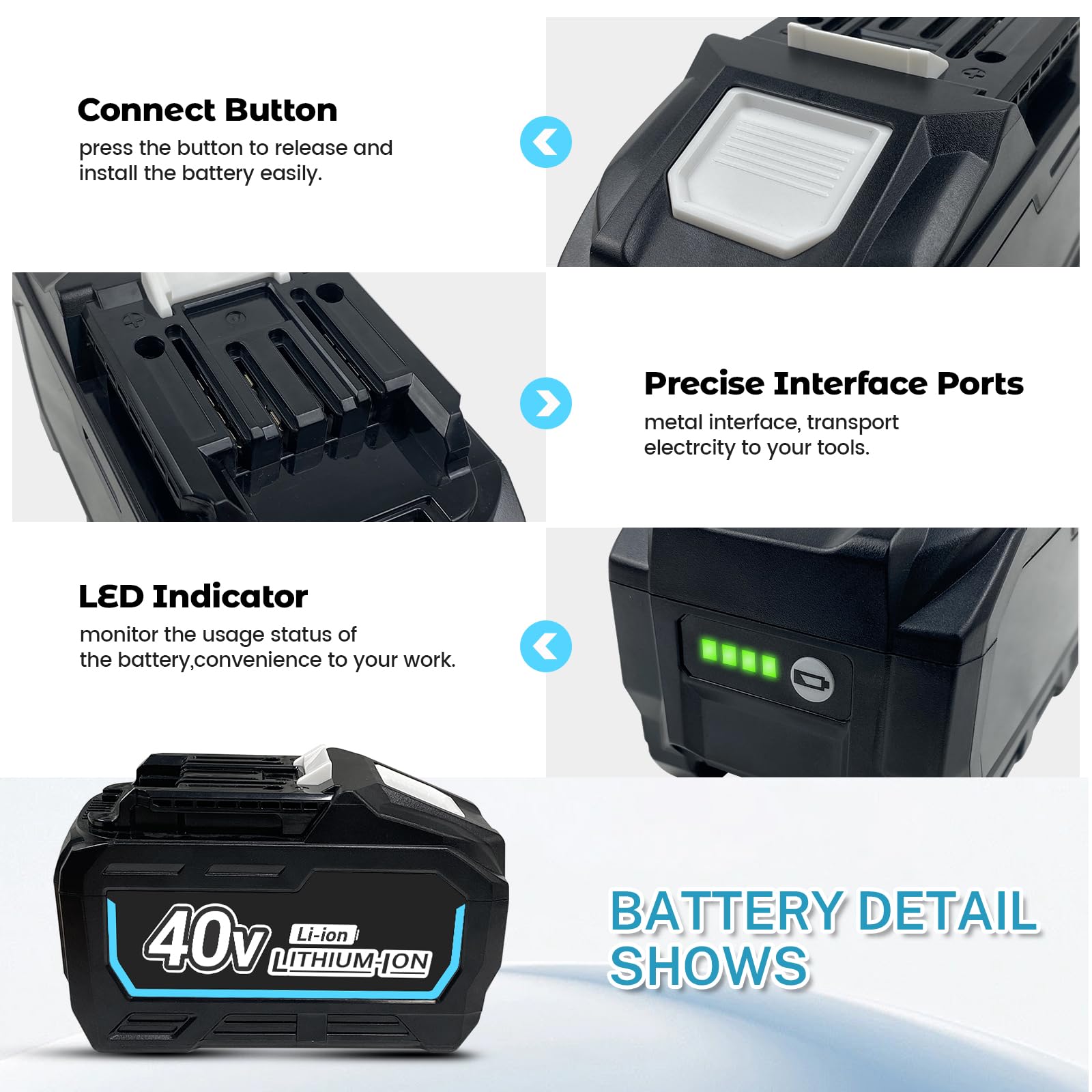 40 V 8,0 A bateria zamienna kompatybilna z Makita BL4080F BL4040 BL4025 BL4025B BL4020 BL4050 akumulatorowe elektronarzędzia z wyświetlaczem LED