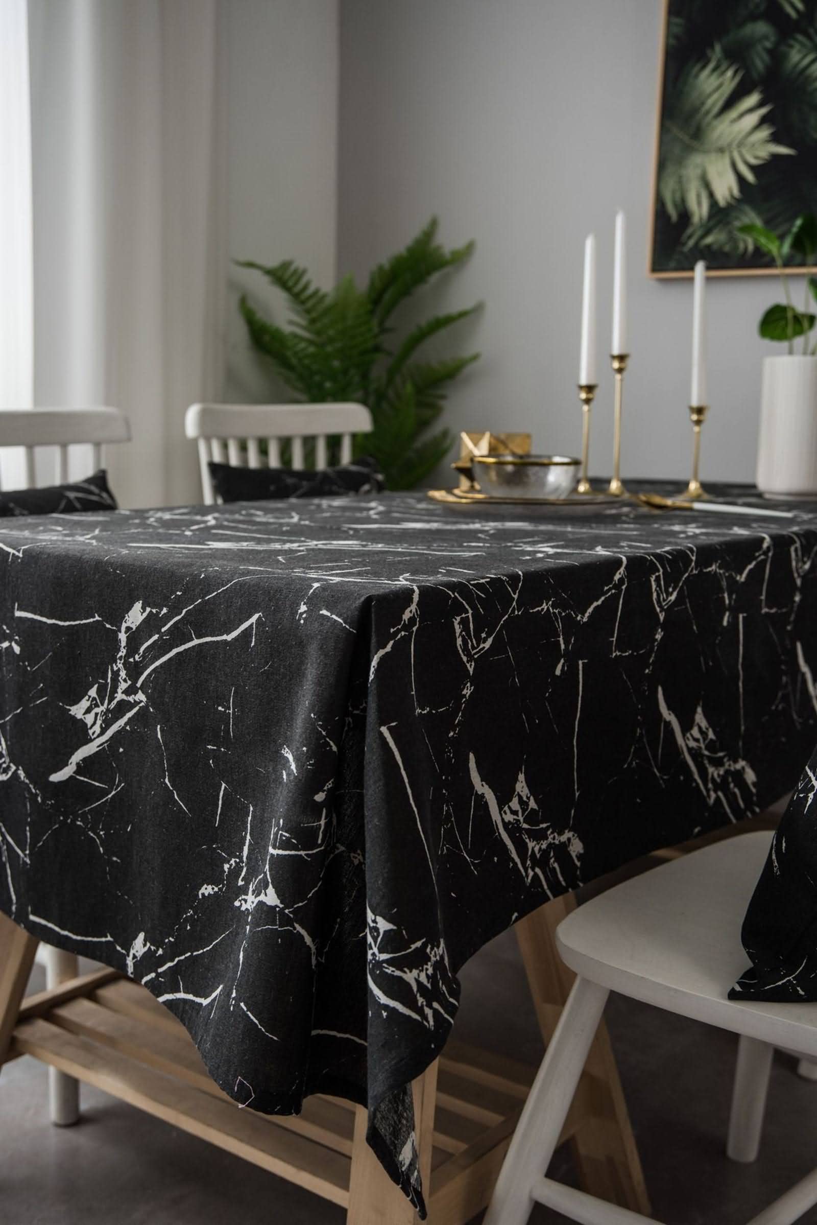 Mantel Rectangular Ajustable Mesa Pequeña Manteles Ules Patrón De Marmoleado Simple Moderno Grande Individuales Antimanchas Negro Sabana Algodon Protección Decoración 140X250Cm