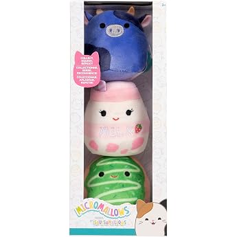 Micromallows SQMM0193-3-Pack Super Soft Mini Squishmallows 6.5 cm Plush Figures Ingred Amelie Daisuke
