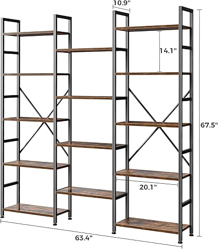 Miniatura 67 de SUPERJARE Estantería triple de 4 niveles, estantería con 11 estantes abiertos, estante ancho para el hogar y la oficina, color gris Negro -,Marrón
