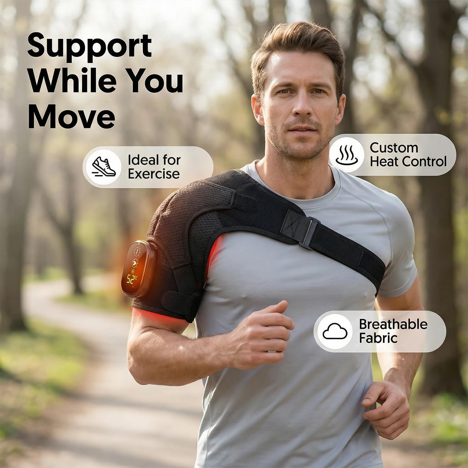 Shoulder Heating Pad with 3 Vibration Modes, Portable Electric Cordless Shoulder Massager,Shoulder Wrap Pain Relief Ideal Gifts for Men, Women, Seniors - Gray