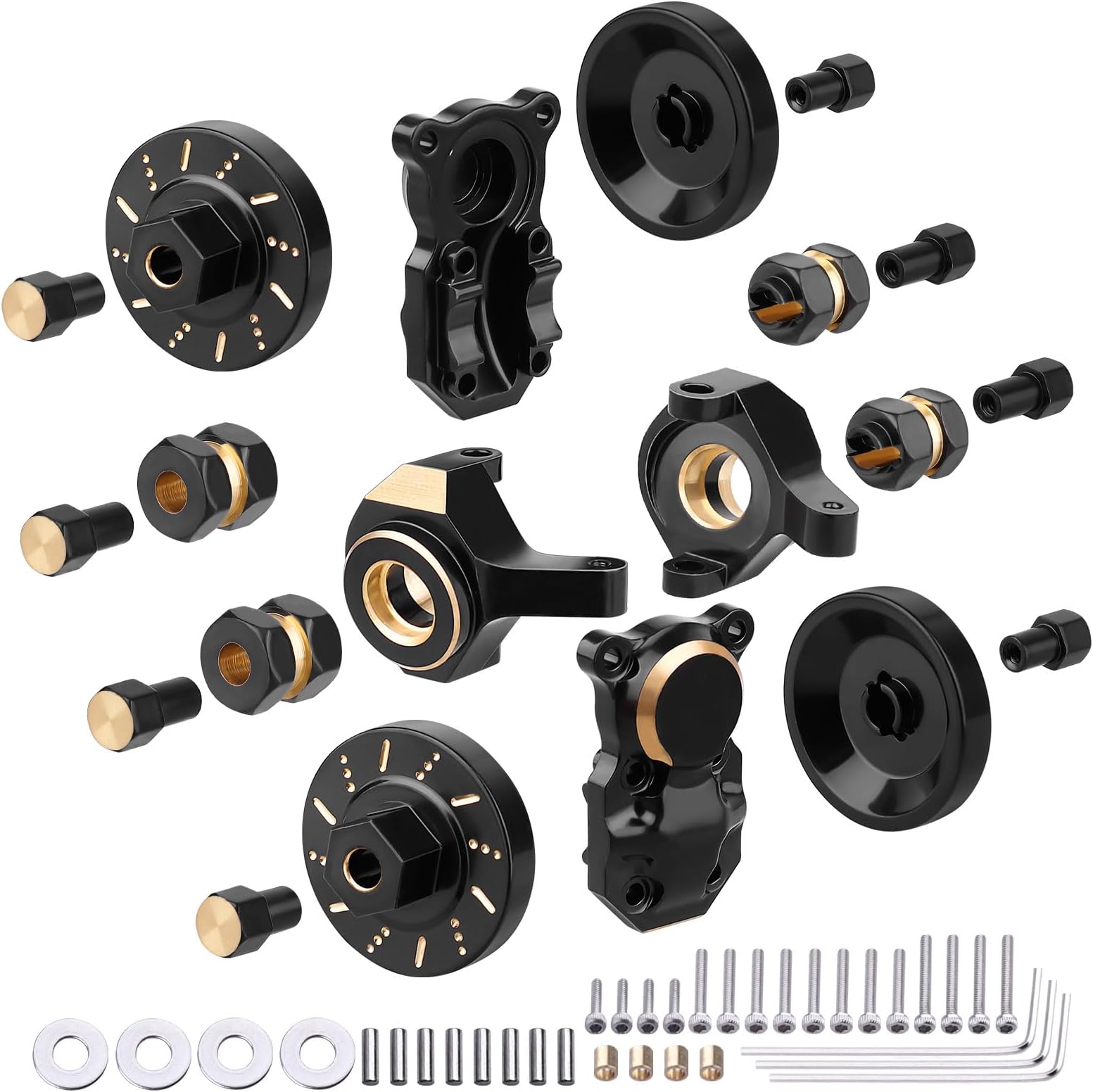 Hobbypark Front Steering Knuckles Wheel Weights Diff Cover Front Rear Extended 7mm Wheel Hex Hubs Adapters for Axial SCX24 Upgrades Set 1/24 RC Crawler Car