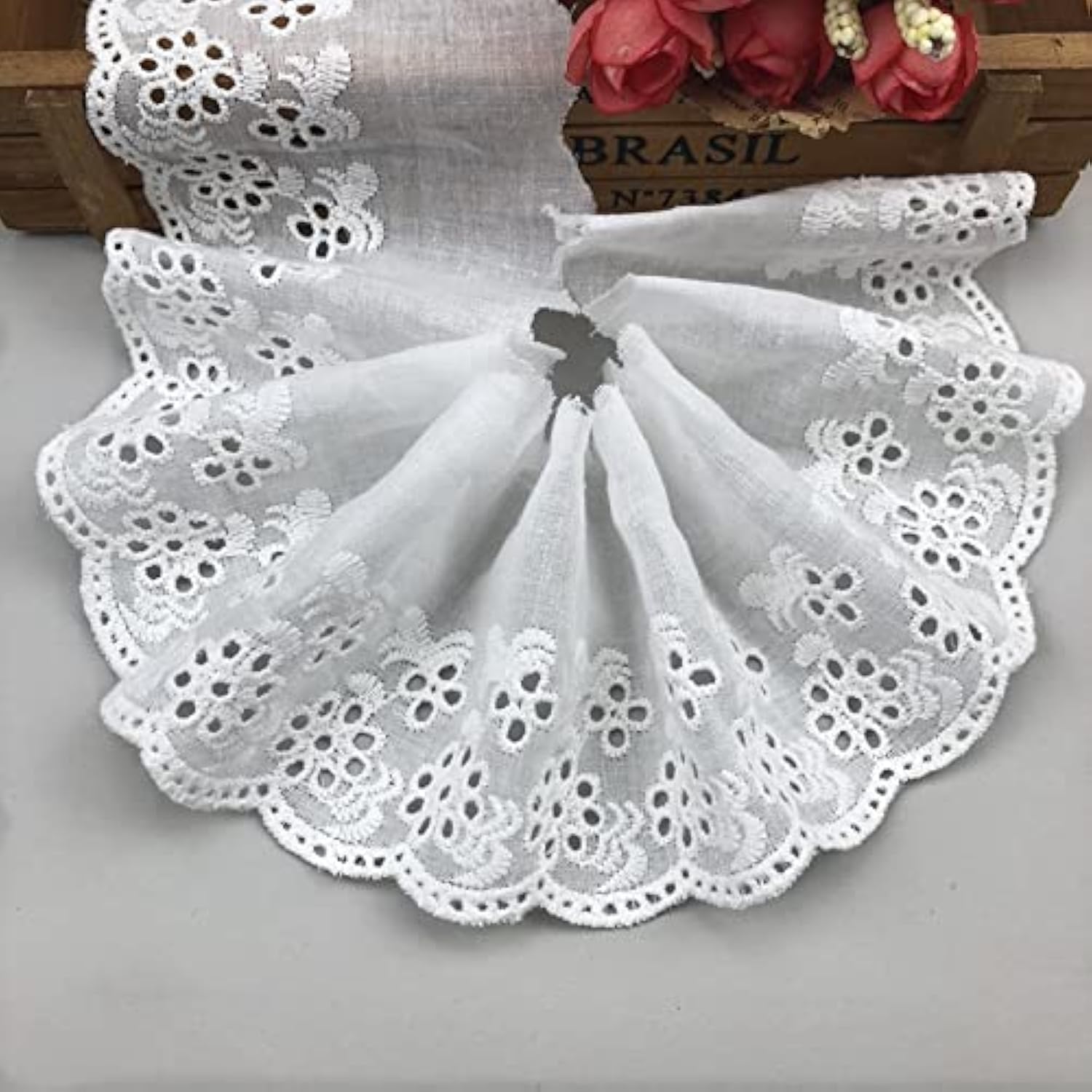CENPEK 15 Yards 8cm Width Lace Trim Ribbon for Sewing, Embroidery, Vintage Trimming, Edging, Embellishments and Crafts - White