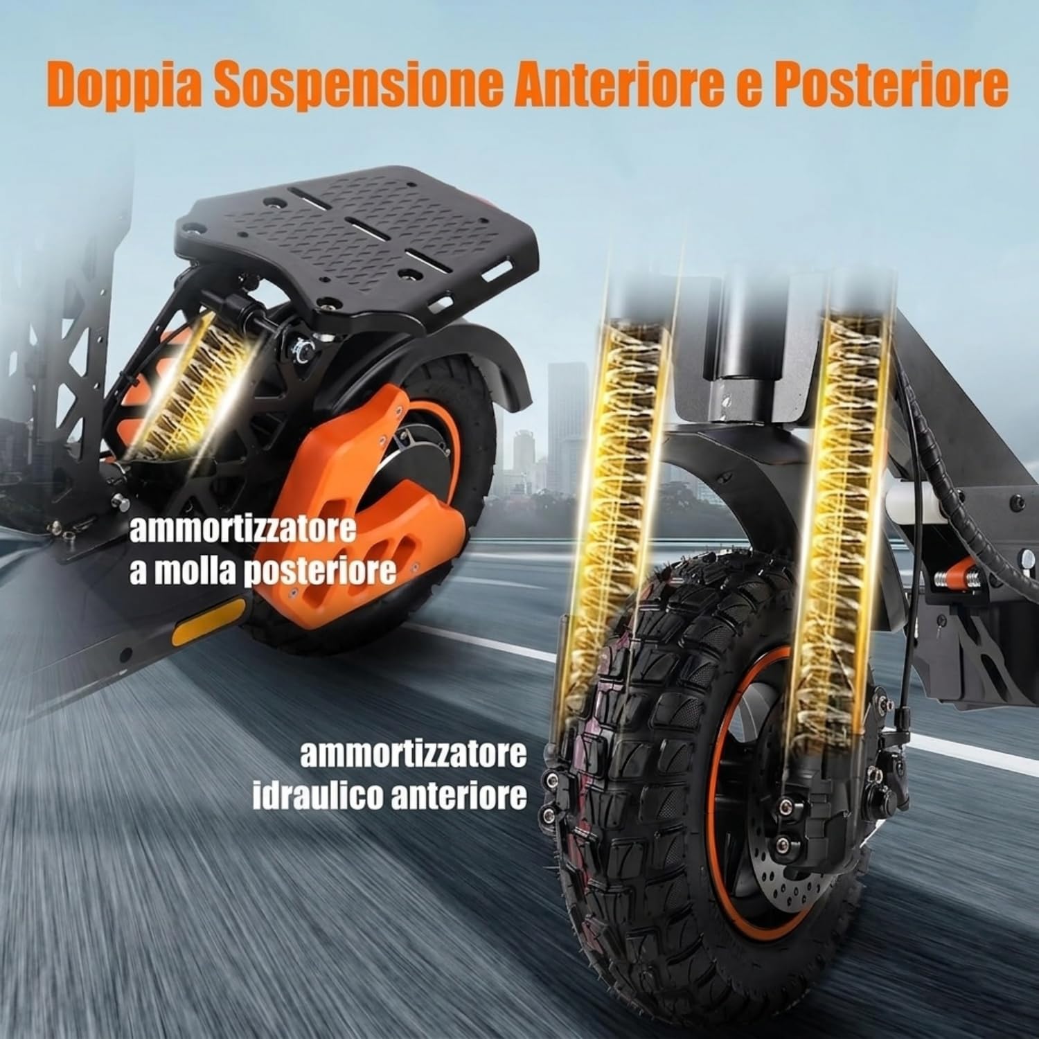 V5MAX Monopattino Elettrico Pieghevole, 48V 18Ah, 30-45Km di Autonomia | Limite Di Velocità Sbloccabile, Display Alta Definizione, Pneumatici 10", Sedile, Bauletto, Doppia Sospensione&Freno a Disco