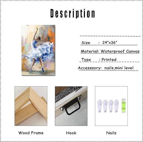 Miniatura 3 de Derkymo Elegante lienzo de bailarina de ballet, lienzo enmarcado listo para colgar, 24 x 36 pulgadas