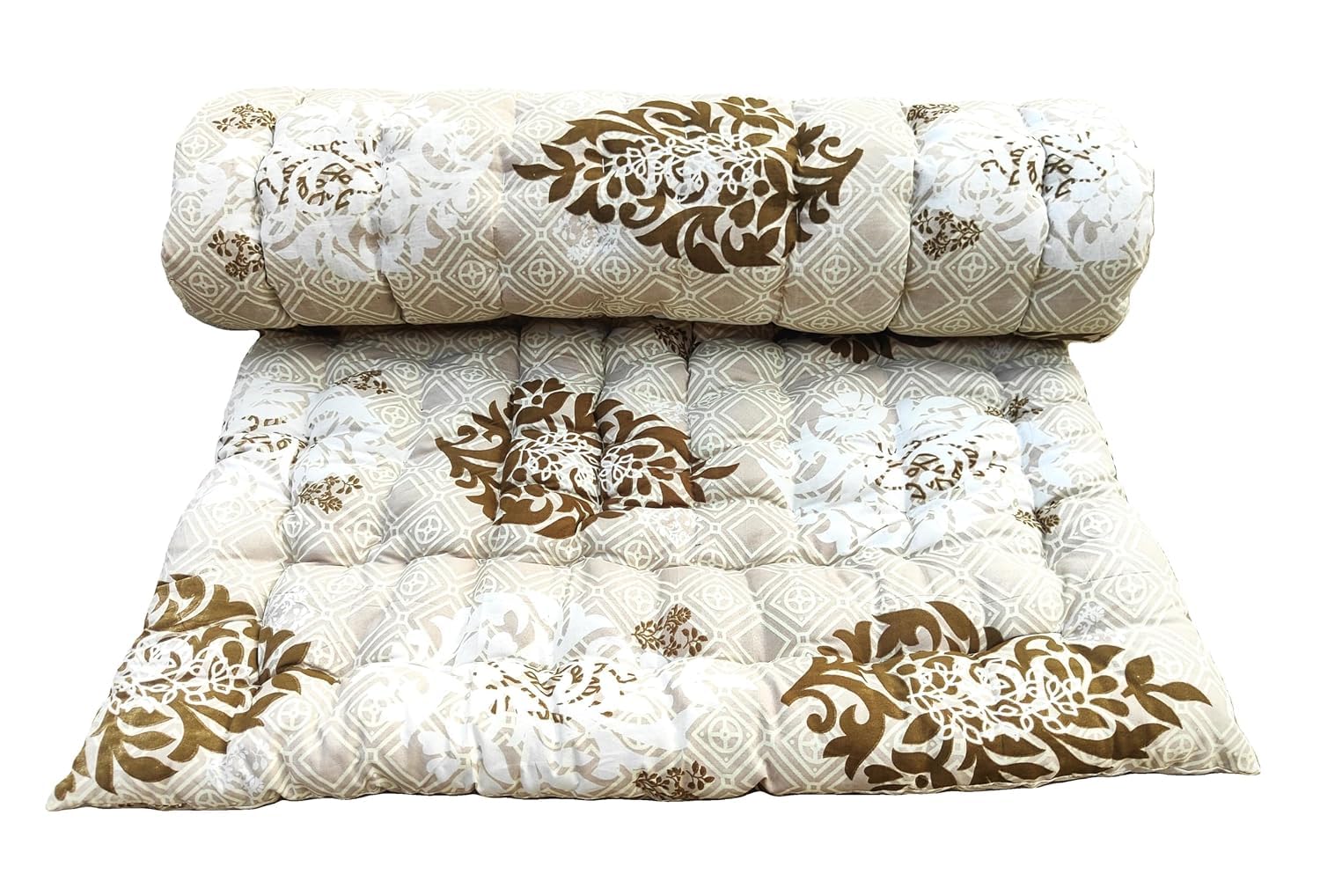 Soft Single Bed Cotton Filled Quilt 3-D Mattress Gadda Soft & Reversible, Foldable Cotton Mattress for Floor & Bed, Plush Sleeping Mattress (3 x 6 ft, 72 x 36 Inch, Beige Floral)-image-34