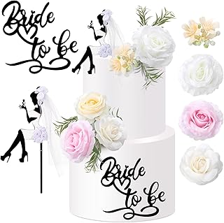 16 Pcs Bride to Be Cake Topper Set Wedding Cake Toppers Acrylic High Heels Lady Girl Decor for Wedding Shower Engagement Bachelorette Hen Party Decorations(Black)