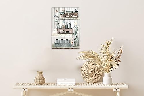 Miniatura 4 de Decoración de pared de baño de granja, arte de pared de reglas de baño, impresiones de lienzo de libélula verde azulado para decoración de baño