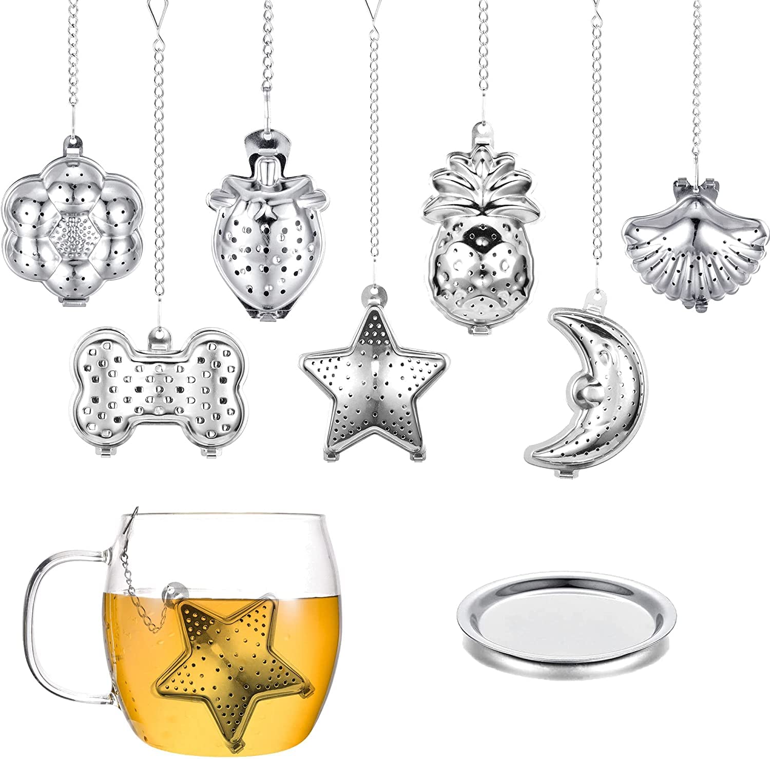 Photo 1 of 4 Pack Loose Leaf Tea Infuser, Stainless Steel Tea Filter with Tea Scoop and Drip Trays (7 pack-B)