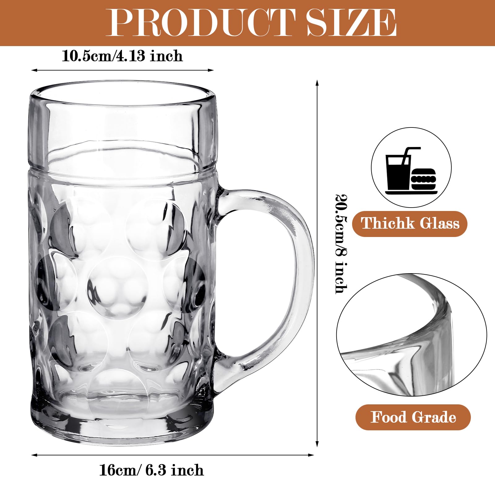 Zhehao Jumbo-Bierkrug mit Griff, transparent, für Saft, Kaffee, Bier, Fest, Party, Grillen, Picknick, Hochzeit, Sommerparty, 1,2 l, 2 Stück