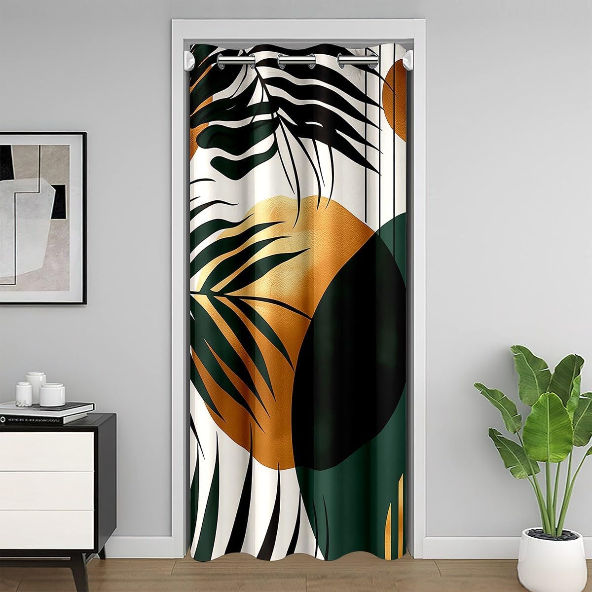 Feelyou Palm Leaf Doorway Curtain Privacy 1 Panel, 52"x80" Tropical Leaves Door Cover Curtain Leaf Branches Nature Theme 30%-50% Room Darkening Blackout Curtain Boho Exotic Bohemian Style
