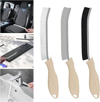 TQRR 3Pcs Cleaning Brush - Includes Soft Bristle, Hard Crevice, Multifunctional Grout Brush, Auto Vent Wheel, Kitchen House Cleaning Tools Khaki