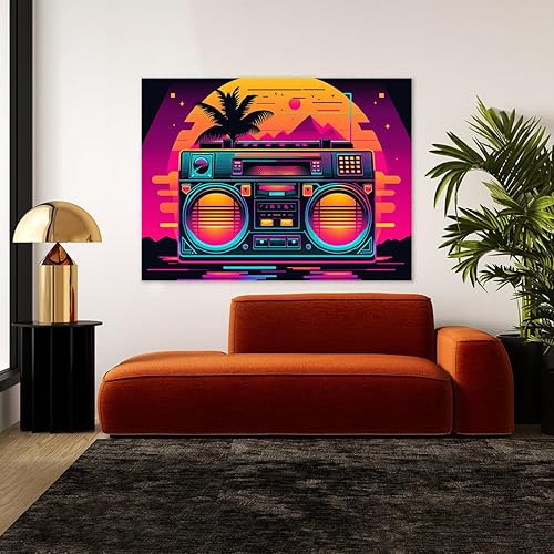 Miniatura 2 de Sense Canvas Synthwave Retro Boombox 53 - Lienzo decorativo para decoración del hogar, póster pequeño de 16 x 12 pulgadas, 0.75 pulgadas