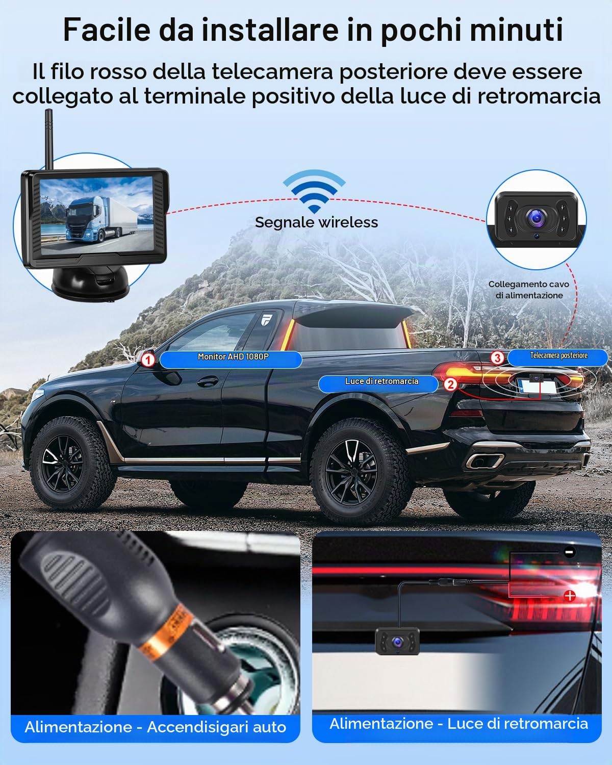 NHOPEEW Kit telecamera per retromarcia senza fili con monitor per telecamera di retromarcia IPS da 4,3 pollici, visione notturna impermeabile IP69 per auto, camion, camper, rimorchio, rimorchio