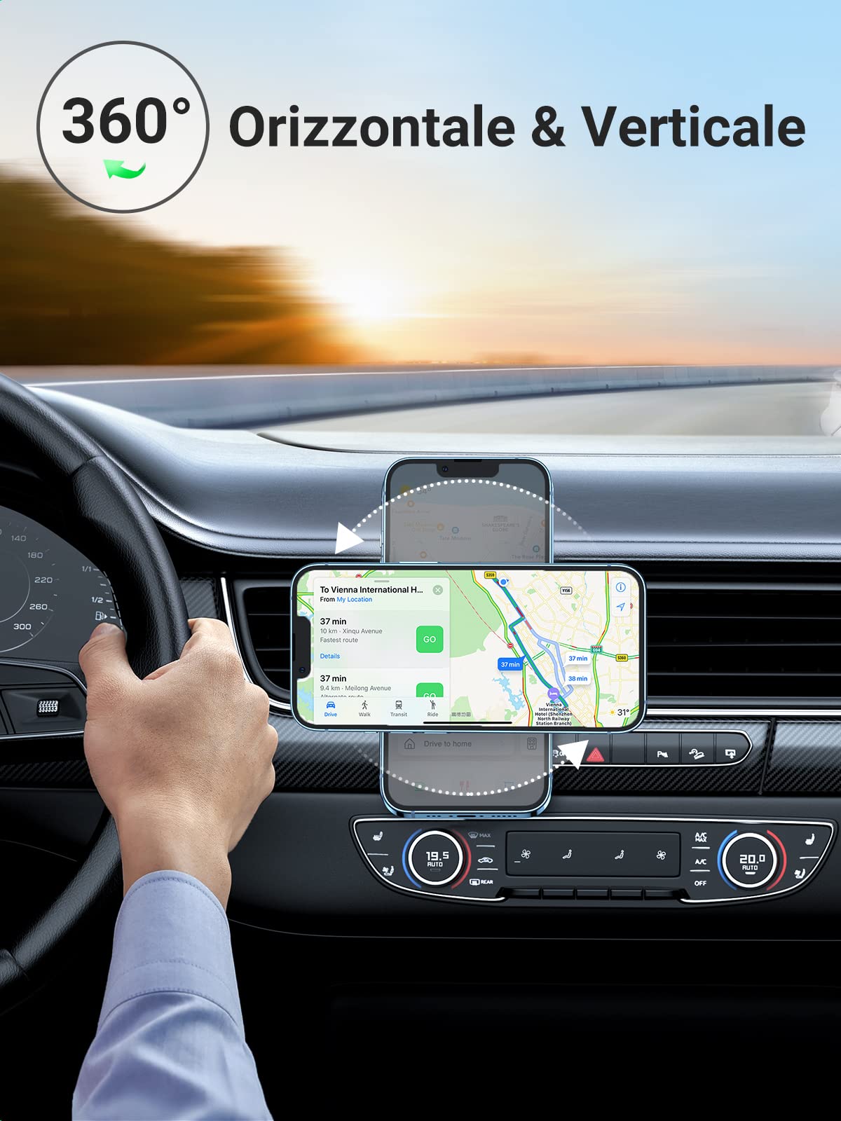 UGREEN Supporto Cellulare Auto Magnetico 2 Pad Metallo Inclusi, Porta Cellulare Auto Magnetico per iPhone 16 15 14, Galaxy, Oppo, Redmi/Xiaomi, ECC