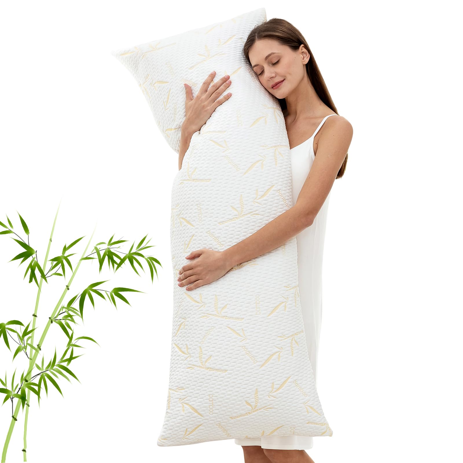 Full Body Pillow with Removable Pillowcase for Adults,?Memory Foam Filling??Long Pillow for Side Sleepers? ?Fluffy and Firm??Adjustable Filling??20×54 Inch?Gold?