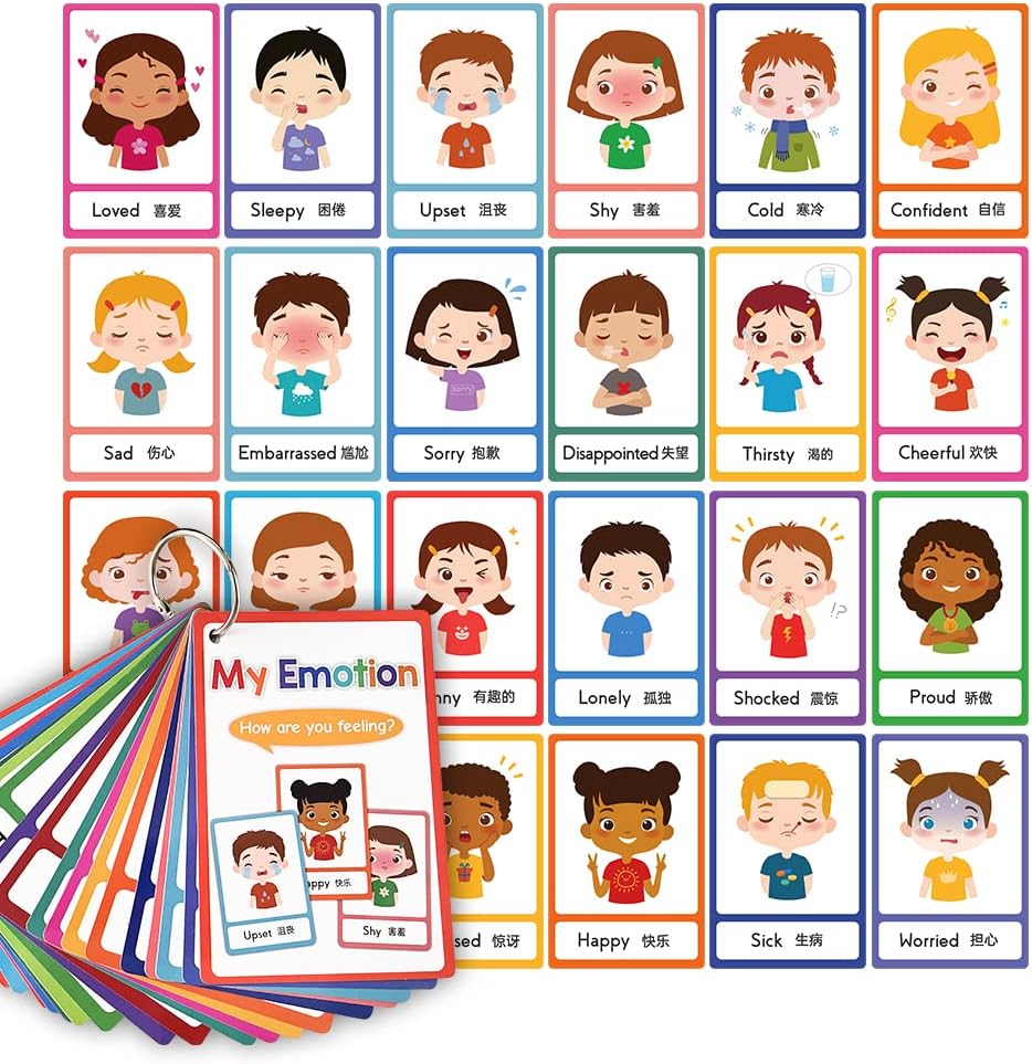 Richardy My Emotion English Words Educational Flash Cards Feelings Expressing Vocabulary Building Homeschool Kindergarten Supplies Kids Toddlers Learning Toys 17 Cards 34 Words