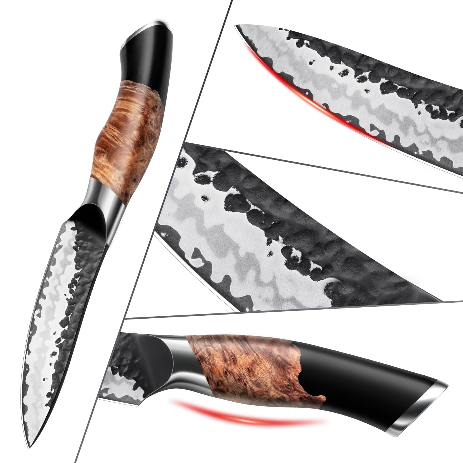 SHAN ZU 9 cm Gemüsemesser, Handgeschmiedetes Japanisches Obstmesser 7 Schichten Hochwertigem Carbon Stahl Extra Scharfe Schälmesser mit Ahornholzgriff | 7 Lagen Carbonstahl & 10Cr15MoV-Stahlkern, scharfer Klinge, Ahornholz-Griff & Geschenkbox
