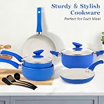 12-Piece Ensemble de casseroles et d'articles de cuisine en céramique avec poignées de bakélite, ensemble de cuisson à induction non toxique, éléments essentiels de la cuisine bleue de cobalt, PFOA & PTFE Gratuit