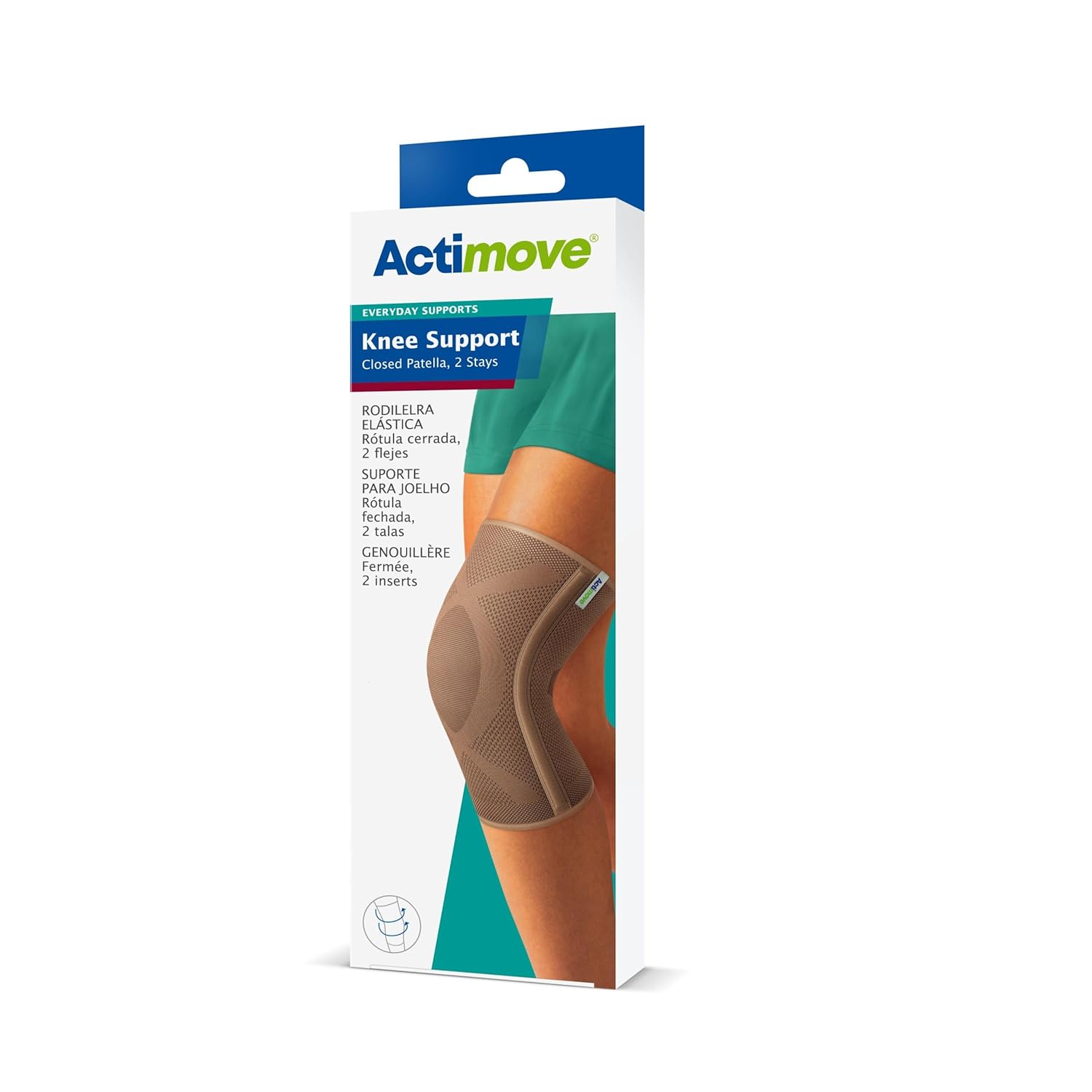 Actimove Everyday Supports Knee Support Closed Patella 2 Stays – Helps with Pain Relief and Swelling – For Chronic Knee Pain and Overuse Knee Injuries – Left/Right Wear – Beige, Small