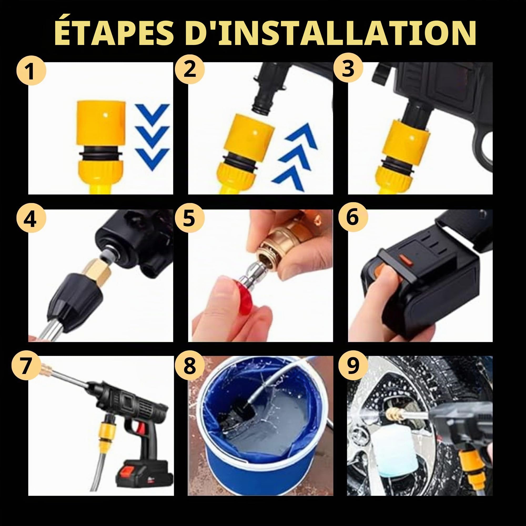 Nettoyeur Haute Pression. Pistolet Nettoyeur Haute Pression avec 2 Batteries 48V. Laveuse Électrique Portable sans Fil 35 Bars / 500PSI / 1500mAh / 300W. Rechargeable avec Accessoires.