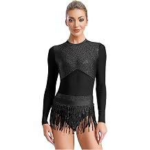 Women Shiny Sequins Long Sleeve Latin Leotards Dress Jazz Tango Ballroom Dance Costume