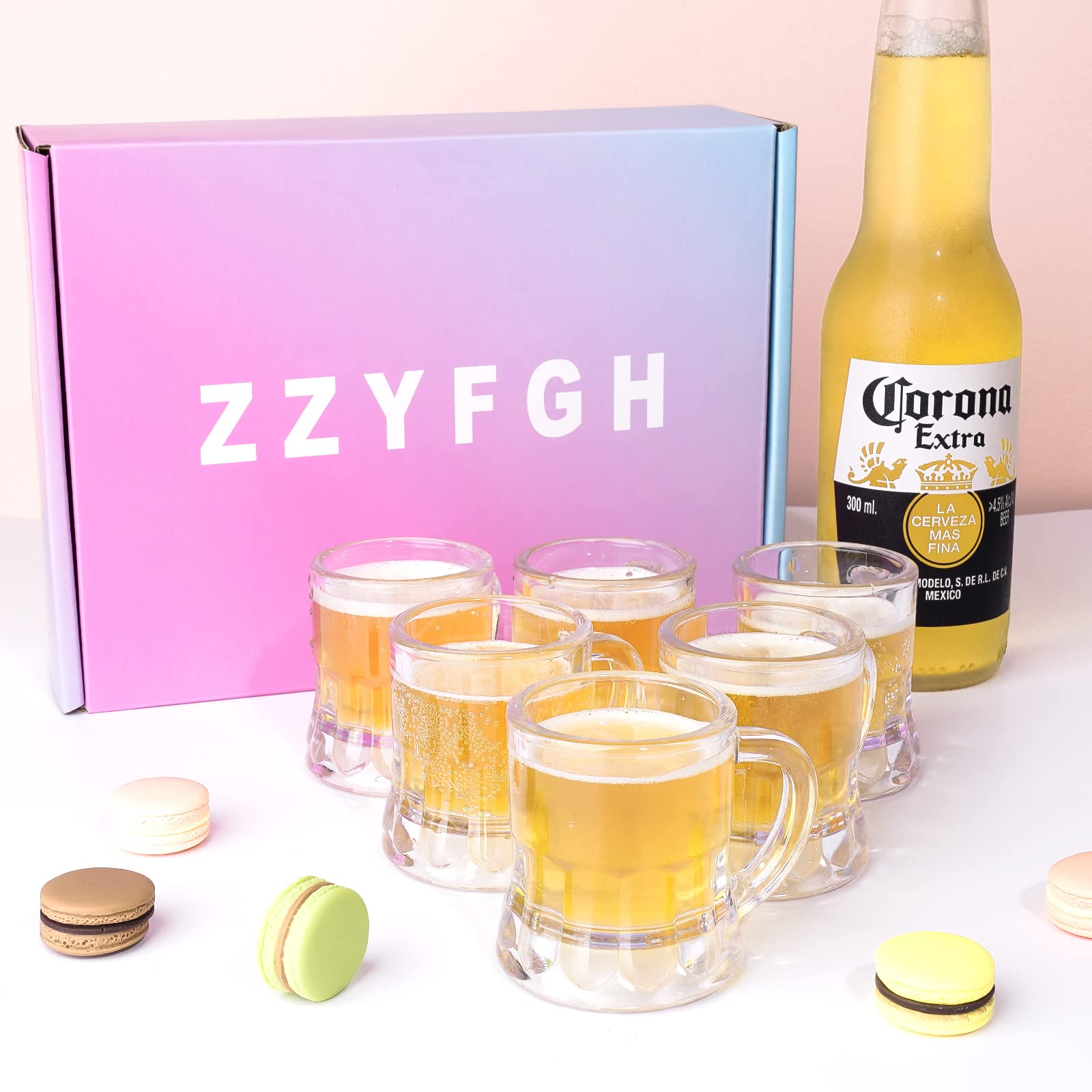 ZZYFGH Mini tazas de cerveza de plástico, 2 onzas, mini vasos de cerveza con asa para fiesta (juego de 12)