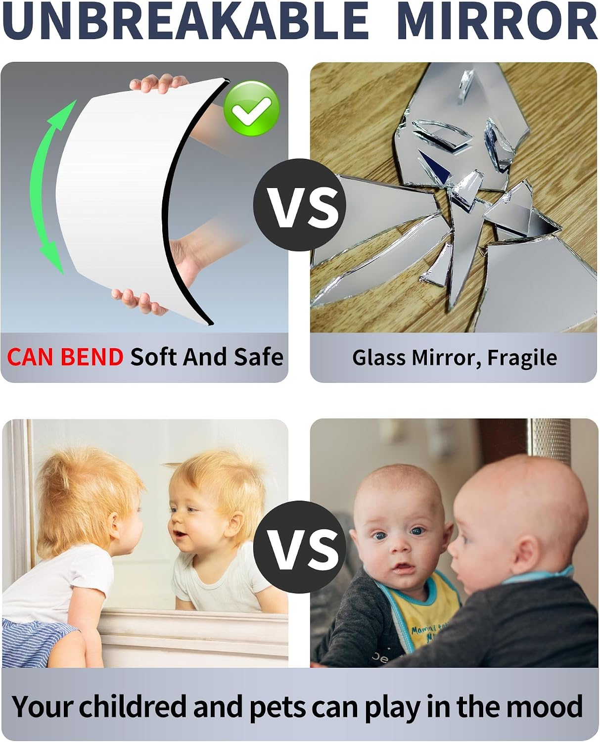 Unbreakable Door Mirror Full Length,Full Body Mirror for Kids, 2PCS x 24 x 14 inch About, Shatterproof Plexiglass Long Mirrors for Bedroom Closet, Children Plastic Mirrors Non Glass Stick on Miroir