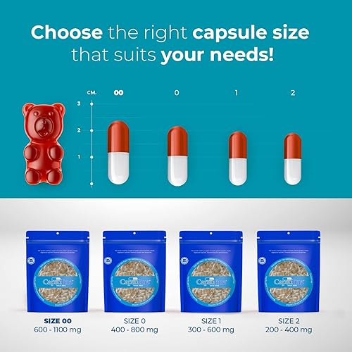 Miniatura 3 de Capsuline Tamaño 00 - Cápsulas vacías transparentes de gelatina - 500 unidades - Cápsulas vacías de gel - Relleno de cápsula de píldora bovina pura