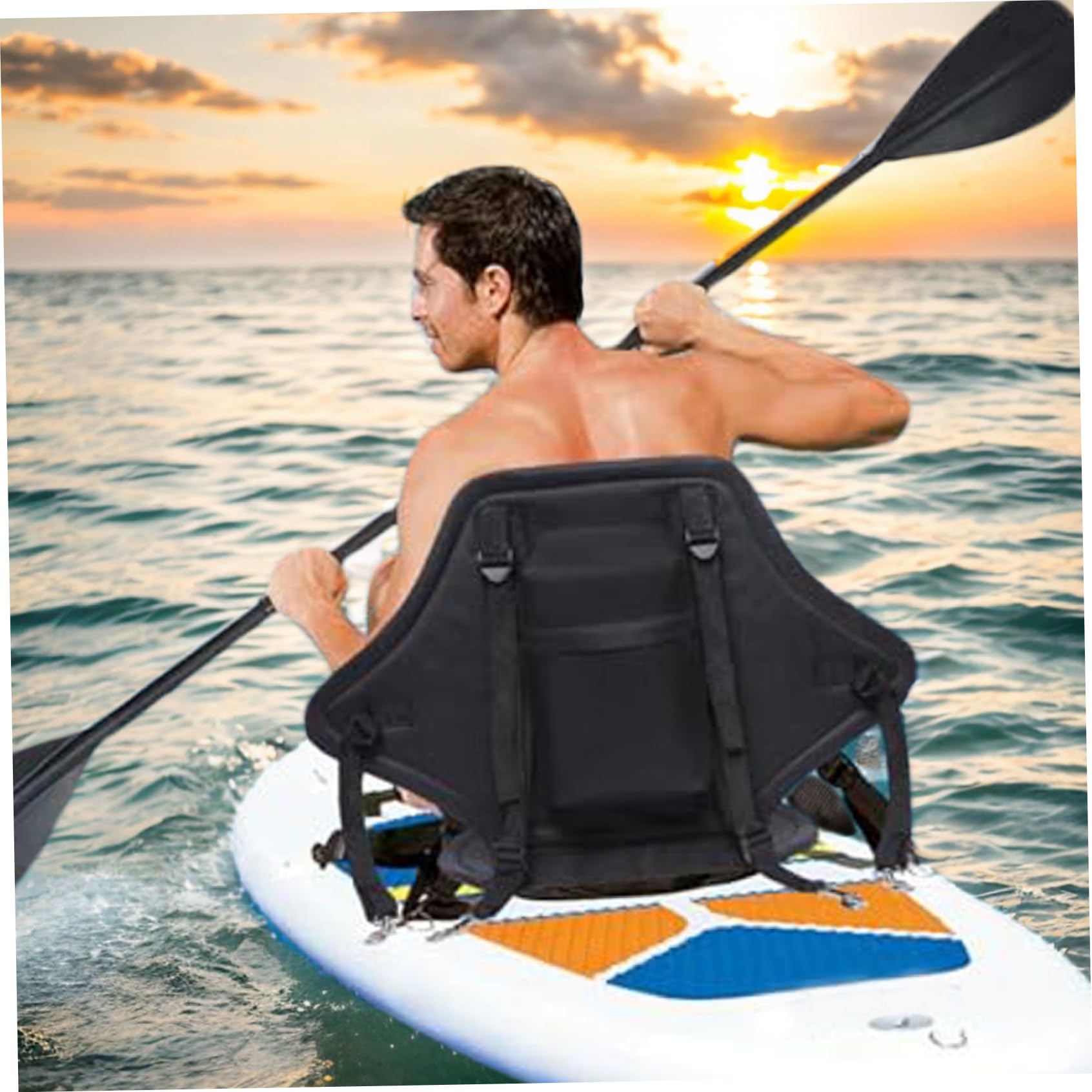 Siège Paddle / Kayak – Oxford Imperméable, Dossier Rembourré, Sangles Ajustables, Sac De Rangement Inclus