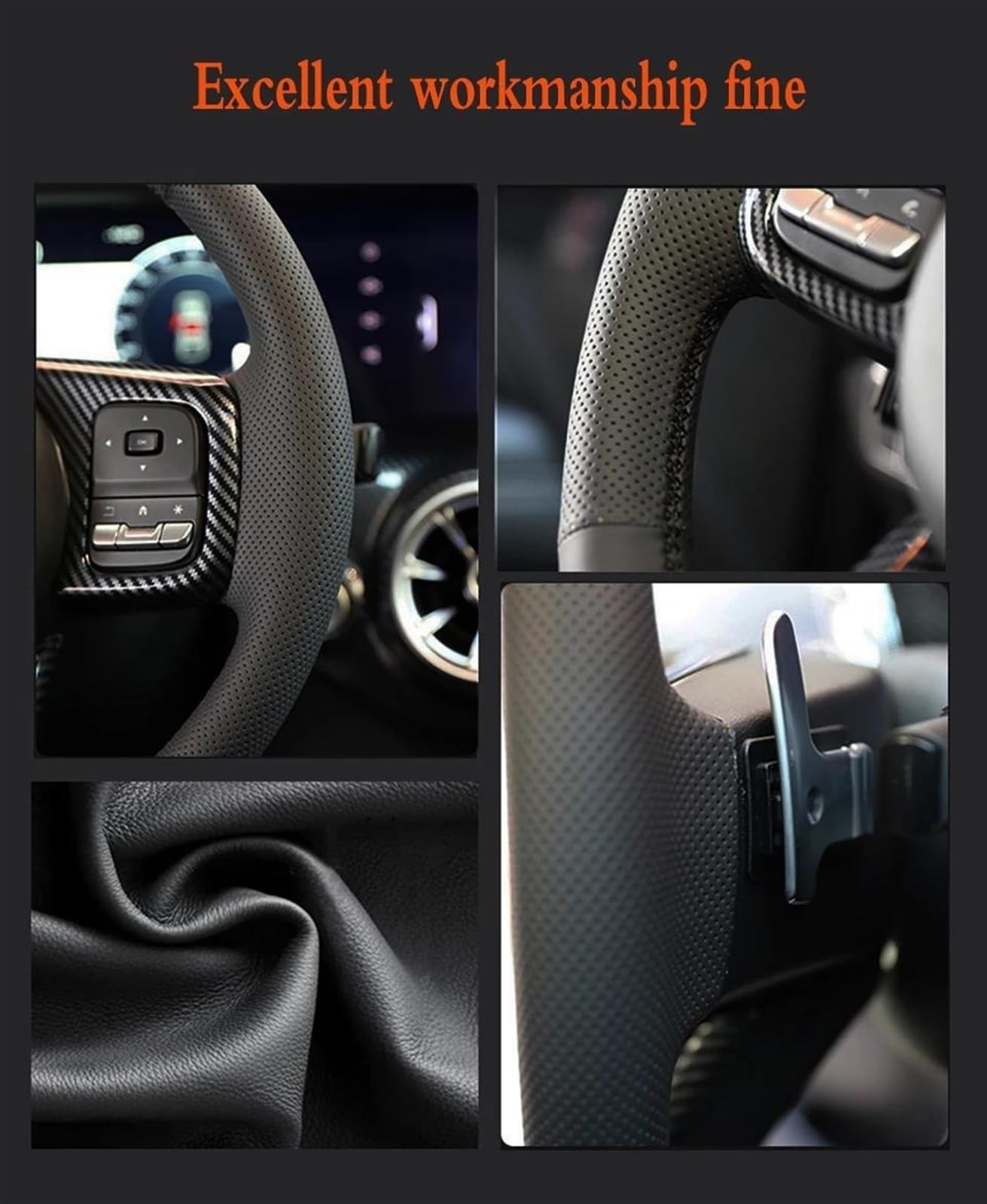 Coprivolante Per Auto Treccia In Pelle Microfibra Perforata Con Aghi E Fili Per FX FX35 FX37 FX50 QX70(Nero)