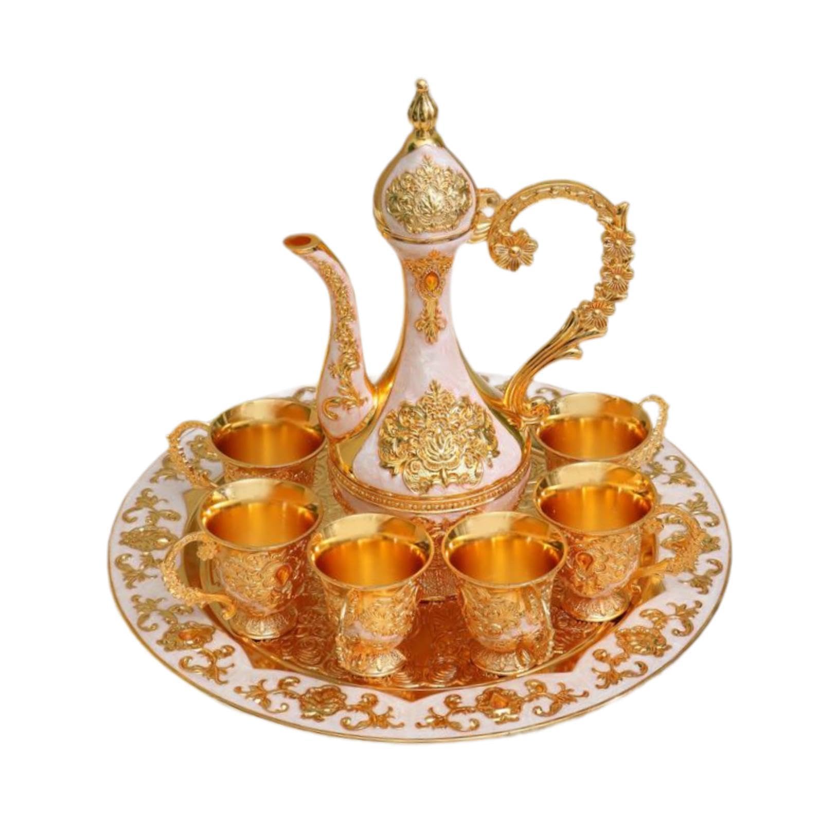 Yajuyi Service à Thé Turc, Comprenant Une Théière, Un Plateau à Café et Six Tasses. Idéal comme Cadeau pour Un Anniversaire, Un Mariage Ou Toute Autre Occasi, Blanc