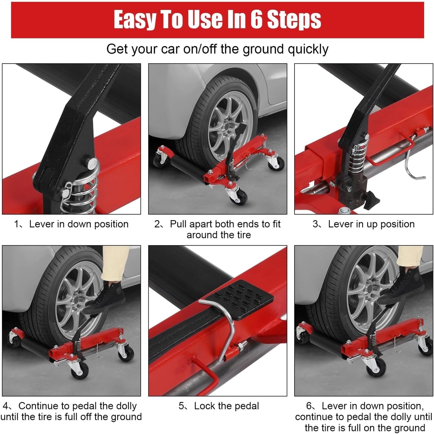 Tire Repair Tools 2Pcs 1500lbs Wheel Dolly Car Skates Mechanic Vehicle Positioning Tire Jack Ratcheting Pedal Lift Car Wheel Dolly Heavy Duty