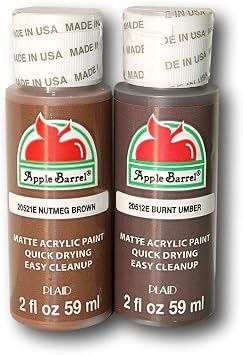Apple Barrel Brown Acrylic Paint Set Bundle - Nutmeg Brown & Burnt Umber 2 Ounces Each