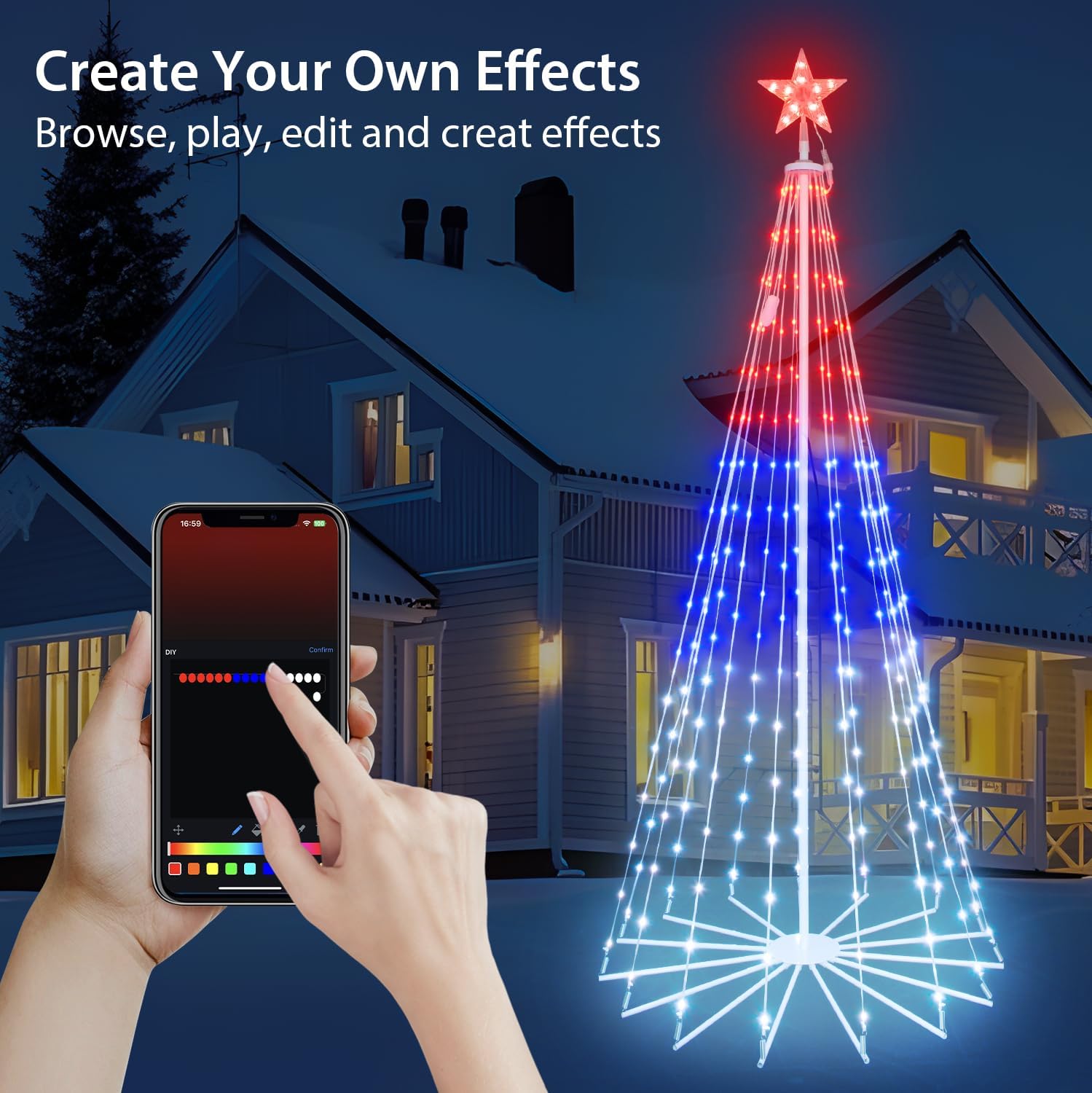 9FT 460LEDs Smart Outdoor Christmas Tree with App Control, 85+ Modes, Music Sync, IP65 Waterproof, Easy Assembly for Yard, Garden and Holiday Party Decorations - Image 3