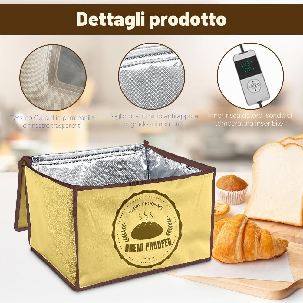 Gärbox per lievito madre, contenitore per impasto pizza con coperchio - Scatola pieghevole per lievitazione del pane 30L, temperatura e timer, scatola per impasto pizza con coperchio, teglia