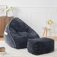 Vamcheer Adult Bean Bag Chair with Stool, Fluffy Ultra Soft Flannel Fabric, Chair with Sponge Filling, XXL, Grey Stable