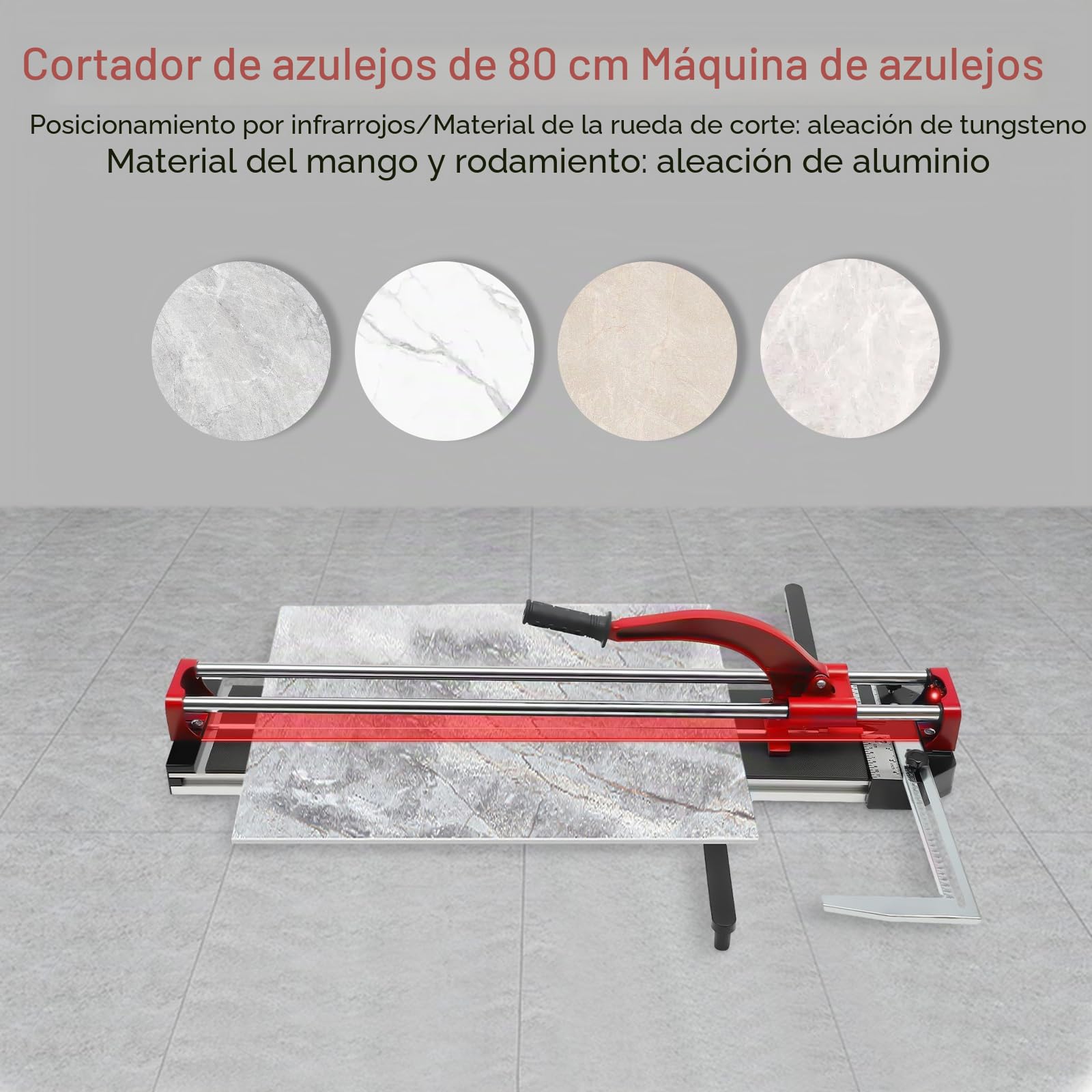 Cortador de azulejos de 800 mm, con función de posicionamiento por infrarrojos para azulejos de pared, azulejos ranurados, etc. (rojo)