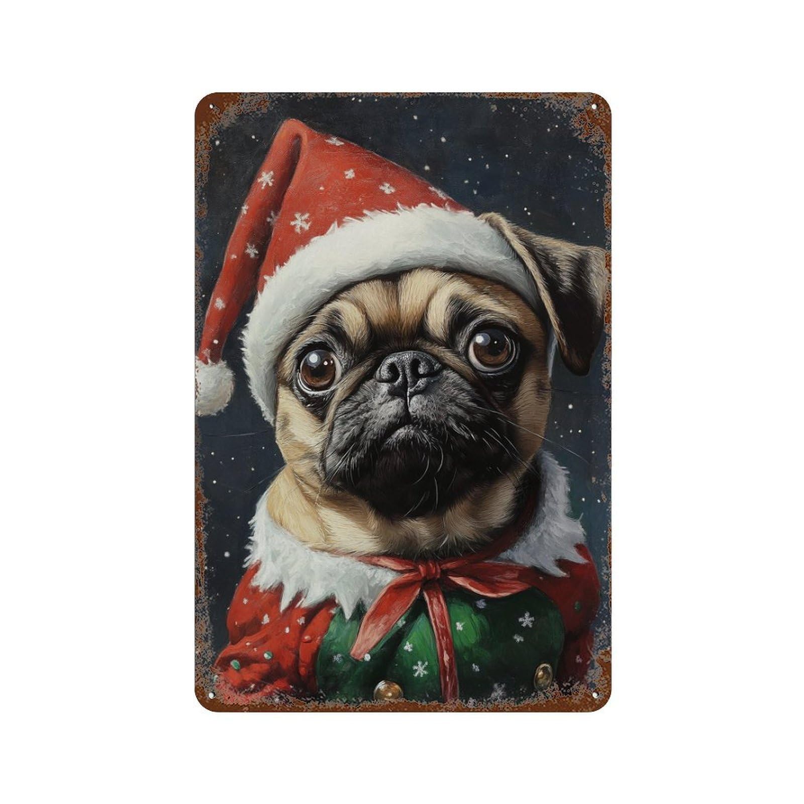 Christmas Pug in Santa Hat Retro Metal Sign 11.8"x7.9", Decorative Metal Wall Art for Basement, Hobby Room And Garage Decor