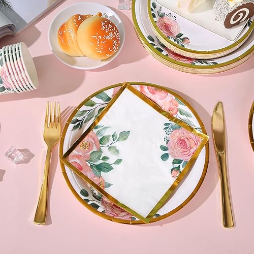 Miniatura 6 de Suministros florales para fiestas de despedida de soltera, juegos de platos y servilletas para decoración de fiestas de jardín, cumpleaños, baby