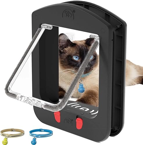 ALUMANI Puerta de gato para puerta interior y puerta exterior, bloqueo de 4 vías con solapa magnética, puerta de gato activada por collar, 2