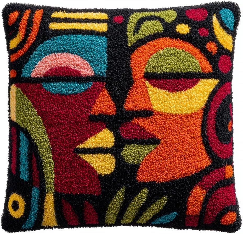 DIY Latch Hook Pillow Kit Colorful African Man and Woman Kiss Easy for Beginners Color-Stamped Canvas Cushion 43x43cm Sofa Bedroom Decor Craft-1