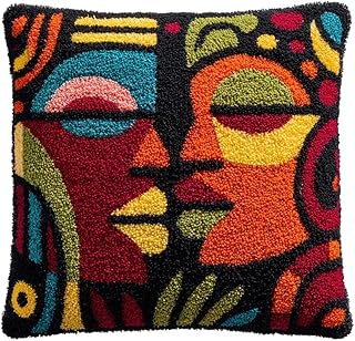 DIY Latch Hook Pillow Kit Colorful African Man and Woman Kiss 43x43cm-1