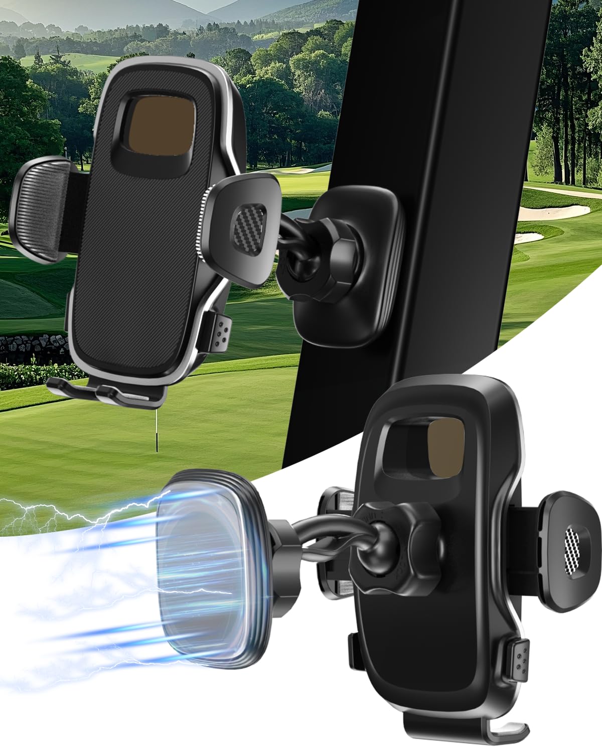 MthsTec Golf Cart Phone Mount Holder, 360°Rotatable Magnetic Phone Holder, Golf Cart Phone Holder with Strong Magnetic Base, Golf Cart Accessories for